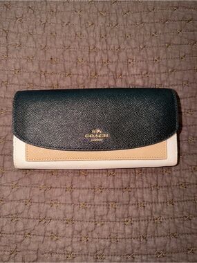 Coach Colorblock Flap Wallet in Black, Beige & Cream